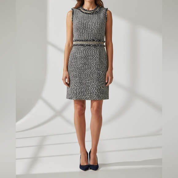 Boston Proper Blue and Gold Tweed Midi Dress - Picture 5 of 5